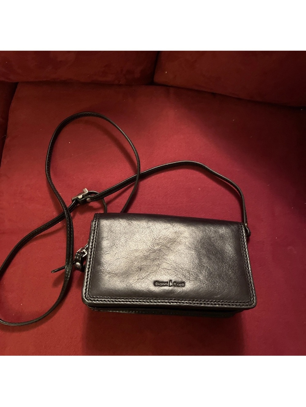 Giani Conti Small Black Crossbody Leather Wallet Purse